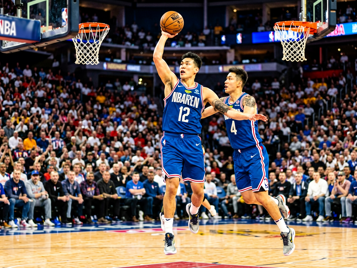 NBA篮球赛事报道配图，展示球员赛场风采